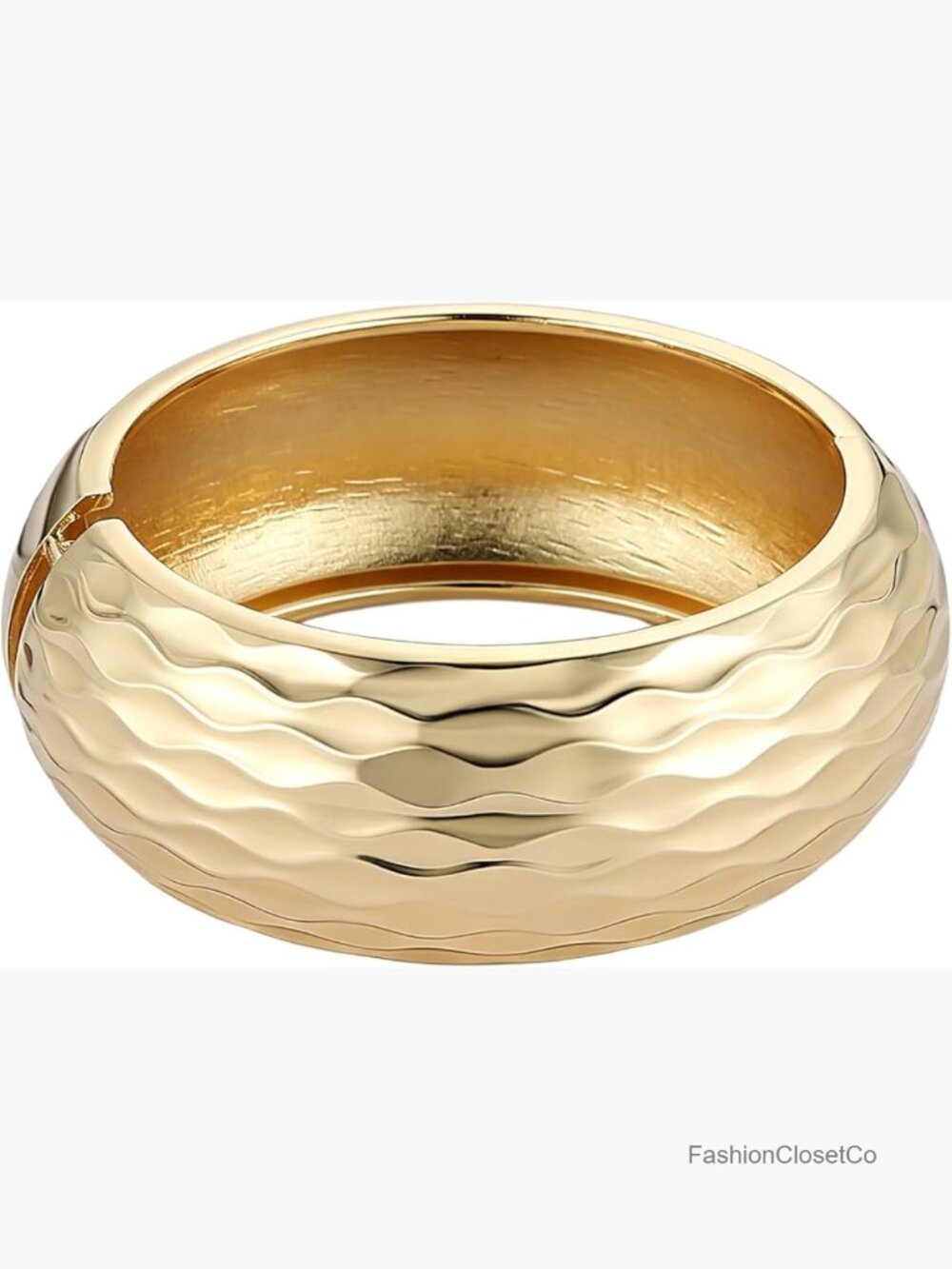 14K Gold Plated Hammered Cuff Bracelet Wide Textured Open Cuff Bangle Statement